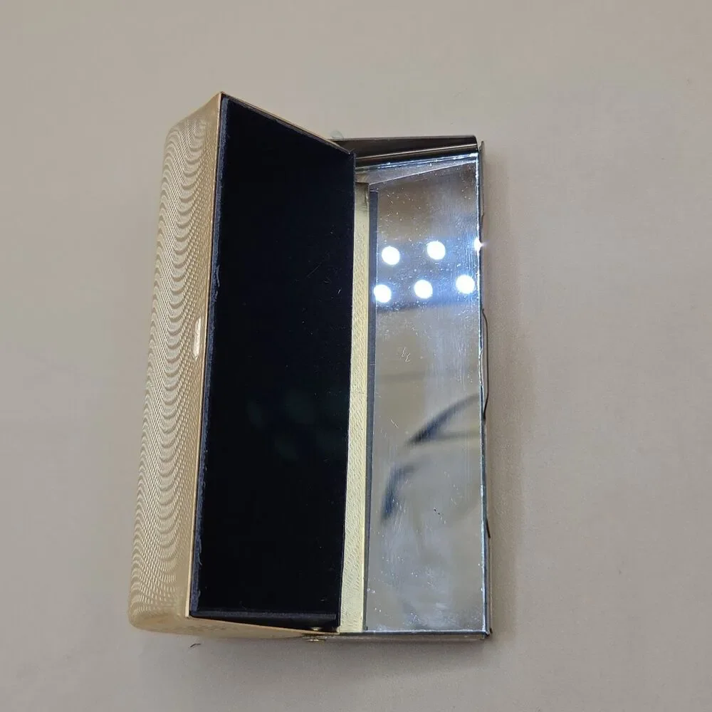 Vintage Gold Tone Lipstick Case Mirrored Interior 1980s Metal Tube Holder